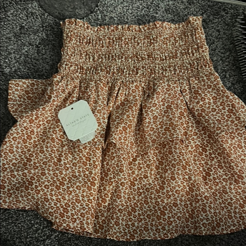 Altar'd State Brown Tan Bubble Mini Skirt